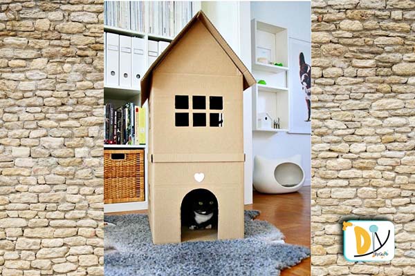 DIY บ้านแมวจากกระดาษลัง 